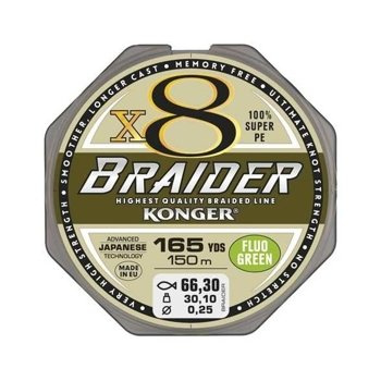 Konger Braider X8 Fluo Grün geflochtene Schnur 0,06mm / 150m / 4,9kg