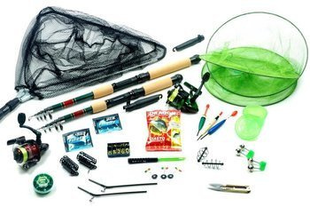 Angelset 2 Teleskopruten, 2 Rollen, Kescher, Zubehör